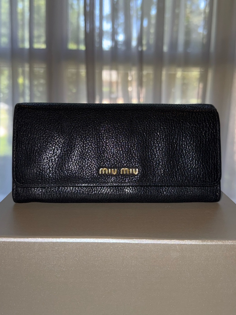 Miu Miu Black Leather Continental Flap Wallet with Gold Logo - Picture 11 of 14